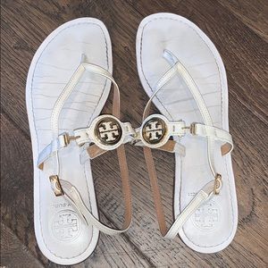 Tory Burch white and gold sandals